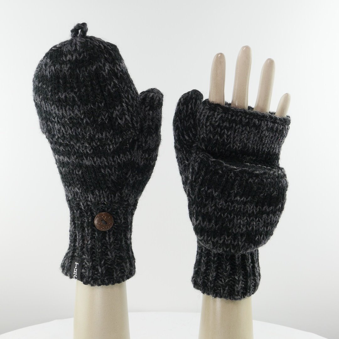 Handschuhe Fäustlinge Damen aus Wolle made in Nepal schwarz