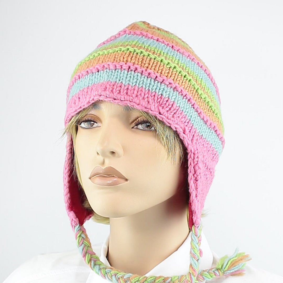 Foto 1: Rosa-Blaue Wollmütze: Pastellie Farben für Ihren Kopf